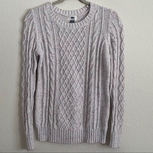 Old Navy Ivory Speckled Cable Crewneck Sweater